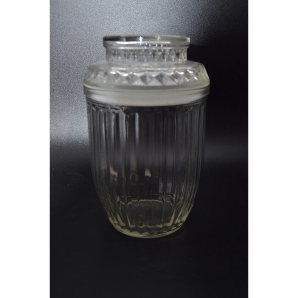 Anchor Hocking Ribbed Optic Prism Glass Apothecary Jar Starburst Lid Canister 7"